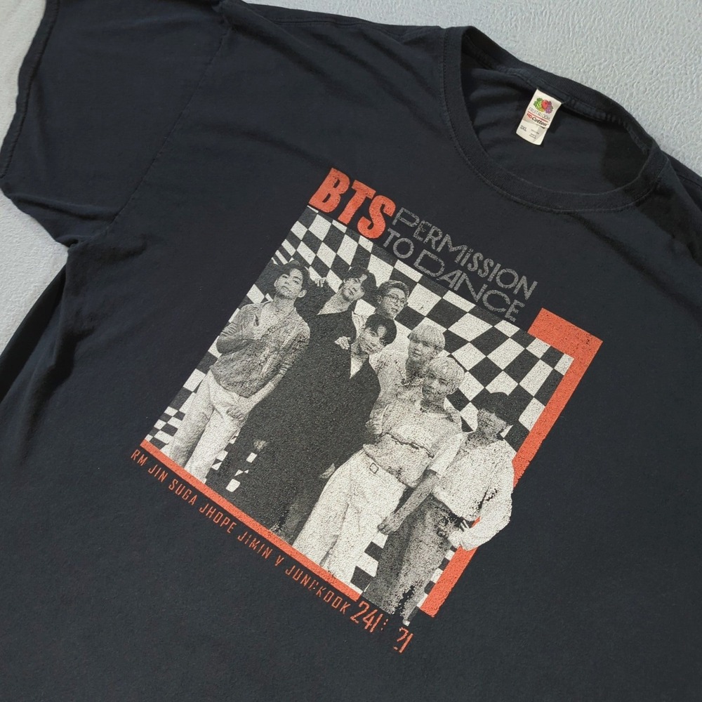 Fruit of the Loom BTS Permission to Dance T-Shirt Mens 3XL Black Graphic Tee